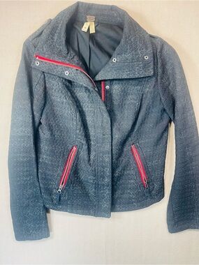 We The Free Black Tweed Moto Jacket with Red Zipper Accents